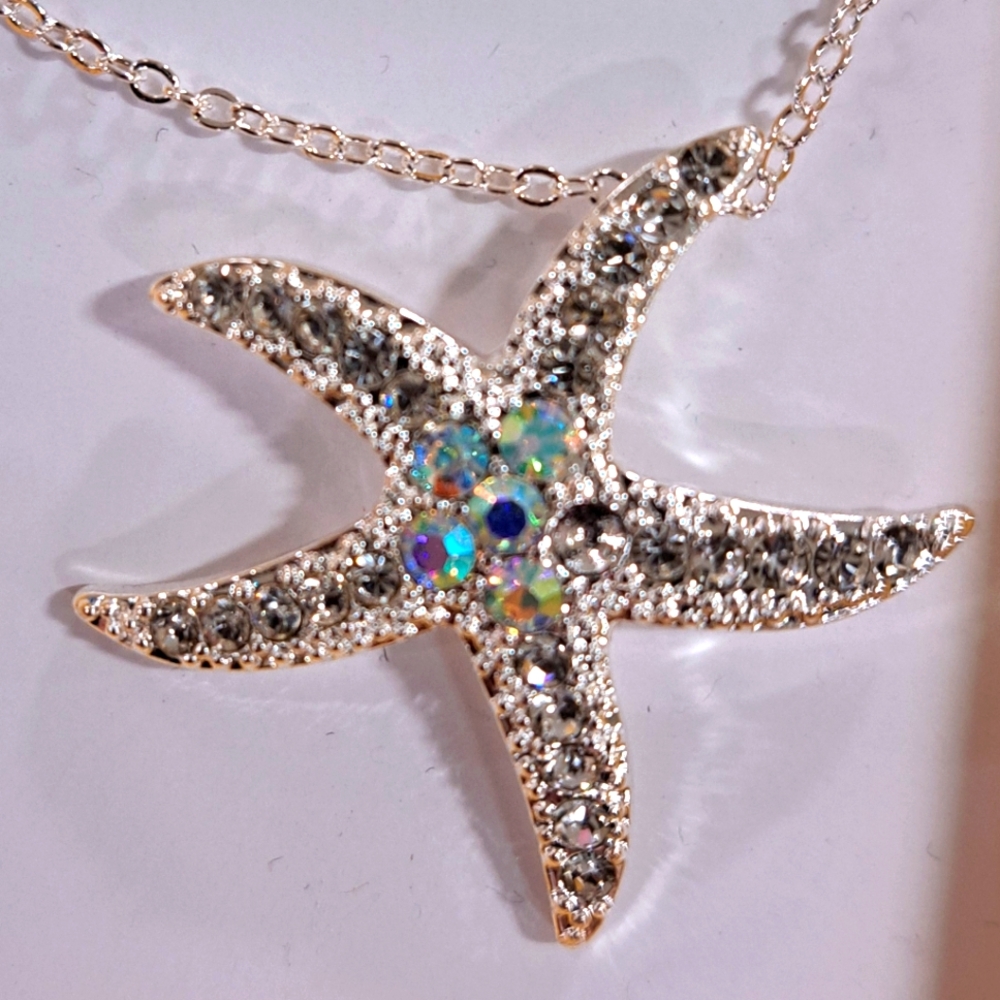 Silver Crystal Starfish Necklace